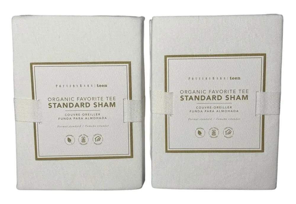 (2) Pottery Barn Teen Organic Favorite Tee Standard Sham NWT White - Set of 2